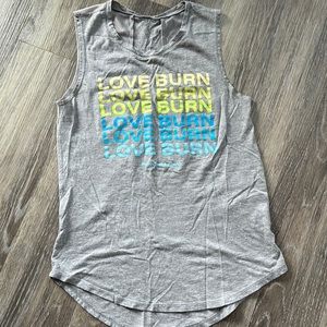 “Love Burn” Burn Boot Camp tank size XS grey blue yellow